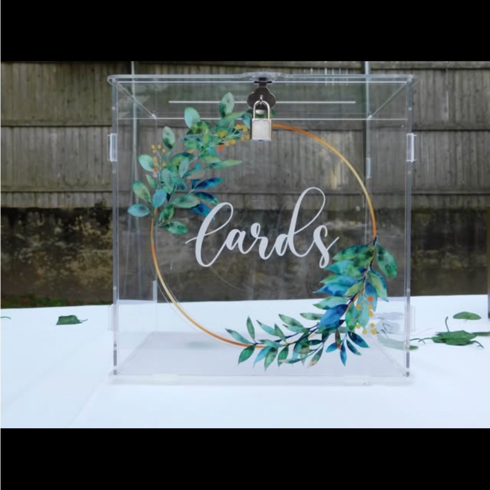 Clear Acrylic Card Box with Leaf Design